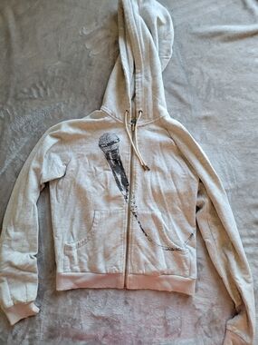L.A.M.B. Boudior Light Gray Zip Hoodie with Microphone Print
